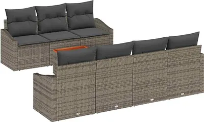 Immagine prodotto di vidaXL Set di divani da giardino con contenitore 8 pezzi in polirattan grigio