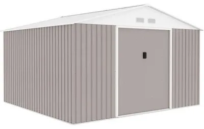 Produktbild von Gartenhaus aus Metall, 10,85 m² – 340 x 319 x 210 cm – inklusive Verankerungsset – Taupe