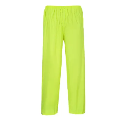 A pair of bright yellow rain pants.