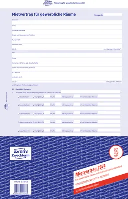 Immagine prodotto di 5 copie Avery Zweckform® 2874 Contratto di locazione per locali commerciali, formato A4, 6 pagine, con copia carbone