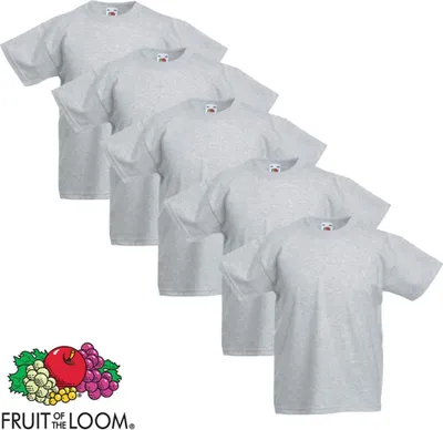 Produktbild von Fruit of the Loom Kinder-T-Shirt Original 5 Stk. Grau Größe 152
