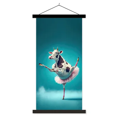 Produktbild von MuchoWow® Textilposter Kuh - Ballett - Porträt - Blau - Tiere - Kind 60x120 cm mit schwarzem Rahmen - Magnete