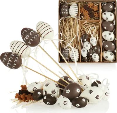 Produktbild von com-four® 18-teiliges Osterdeko-Set - Osterdeko für den Osterstrauß - Ostereier zum Anhängen und Stecken - Streudeko