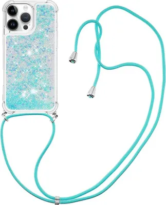 Produktbild von iPhone 16 Pro Hülle - Coverup Liquid Glitzer Back Cover mit Handykette - Hellblau