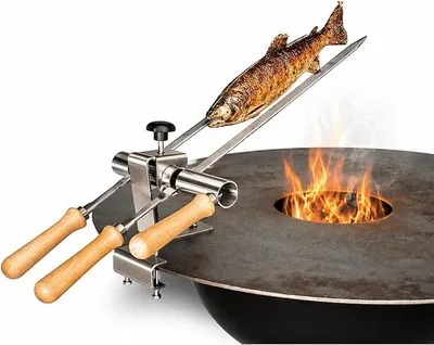 Imagen del producto de Soporte para brochetas de acero inoxidable, con 2 brochetas para parrillas y planchas de hasta 80 cm