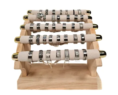 Produktbild von Schmuckständer Ringhalter mit 5 Ringrollen Ringständer Holz