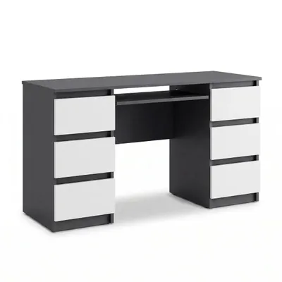 Produktbild von Cuba – Schreibtisch Mit 6 Schubladen Und Tastaturauszug 130 Cm – Anthrazit / Weiss Matt
