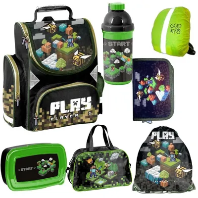 A collection of Minecraft-themed school and travel accessories.