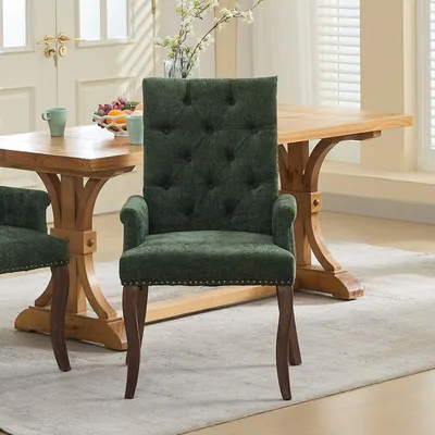 Produktbild von Esszimmerstuhl mit Chenille-Bezug und Armlehnen Küchenstühle Freizeitstühlec für Esszimmer und Küche Grün