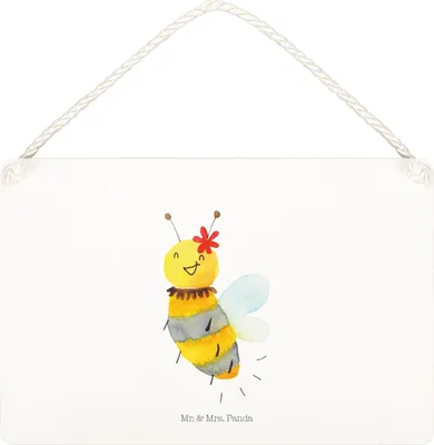 Produktbild von Mr. & Mrs. Panda wandhänger Biene Blume DIN A4 - Weiß - Geschenk, holzbild, Türschild, Schild, Holzschild, kleine aufmerksamkeit, sprüche