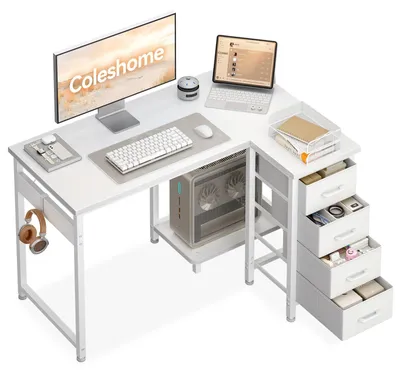 Productafbeelding van Hoekbureau L-vorm met 4 Laden, 100x70cm, Wit