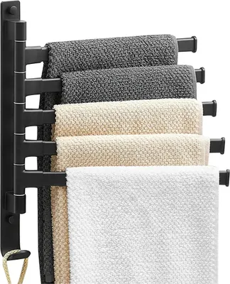 Produktbild von Handtuchhalter, 5-poliger Badhandtuchhalter, 180° drehbar, verstellbarer Stangenabstand, schwarz