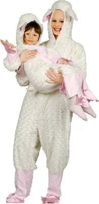 Produktbild von K332534-116-128 weiß-rosa Mädchen Junge Kinder Lamm Kostüm-Overall Gr.116-128
