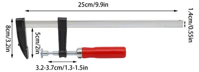 Immagine prodotto di Set di 5 morsetti a vite a F - Morsetti a barra - Apertura 25 cm - Sbraccio 5 cm - In ferro - Per lavori in legno