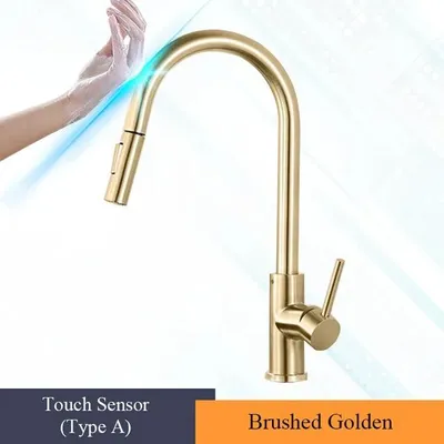 Produktbild von Küchenarmatur - Sensor Wasserhahn - Ausziehbrause - 360° Schwenkbar - Heiß/Kalt - SUS304 Edelstahl - Gebürstetes Gold