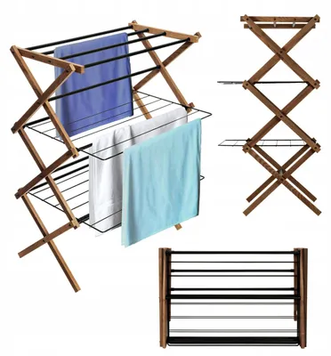 Zdjęcie produktu dla Suszarka Drewniana Pionowa Składana Ekologiczna Nowoczesna Łazienka Balkon