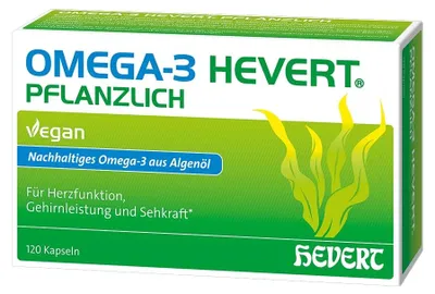 Produktbild von Omega-3 Hevert pflanzlich für eine gesunde Herzfunktion, Gehirnleistung und Sehkraft, 120 St. Kapseln