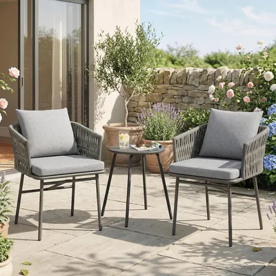 Produktbild von Outsunny 3-tlg. Rattan Bistroset, Sitzgruppe, mit 2 Gartensesseln, Couchtisch