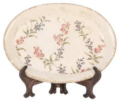 Productafbeelding van Clayre & Eef Onderbord, 25x18x3 cm, beige, roze, keramiek, bloemenmotief