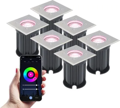 Produktbild von V-TAC LED Bodeneinbaustrahler 5,5W 345lm RGBWW IP67 Edelstahl 6er Set