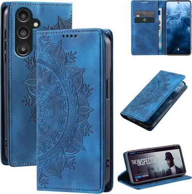 Produktbild von Mandala Handyhülle für Samsung Galaxy S25 FE RFID Schutz Klapphülle Case Cover Design Schutzhülle Farbe: Blau