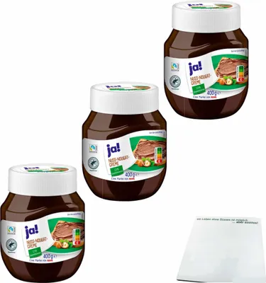 Produktbild von ja! Nuss Nougat Creme 3er Pack (3x400g Glas) + usy Block
