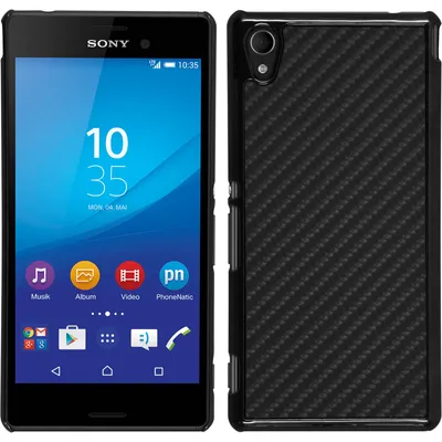 Produktbild von PhoneNatic Case kompatibel mit Sony Xperia M4 Aqua - Hülle schwarz Carbonoptik Hard-case + 2 Schutzfolien