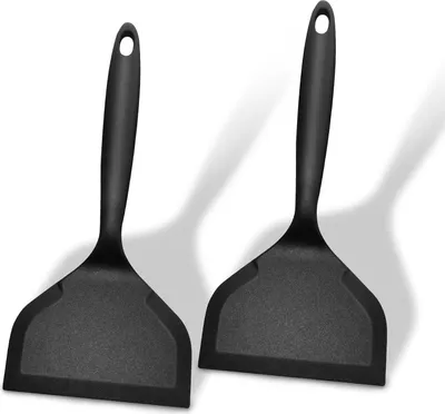 Produktbild von Pfannenwender Silikon 2 Stš¹ck, Antihaft Hitzebest?ndig Tamagoyaki Pfanne Spatel Fš¹r Kochen Fisch, Pfannkuchen, Eier, Pizza, BPA-frei (Schwarz)