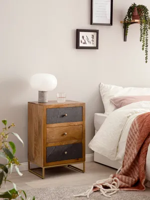Produktbild von Nachttisch Boxspringbett Massivholz Steinoptik 40x60x30 cm Nachtkommode
