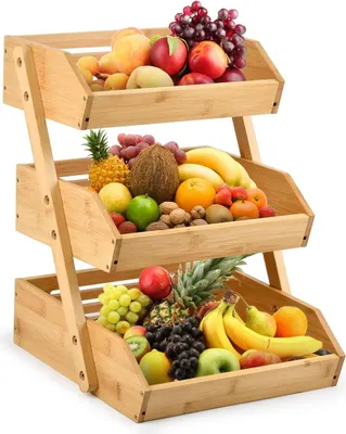Immagine prodotto di Cesto di frutta in legno a 3 livelli - Portaverdure per la cucina - Multifunzionale