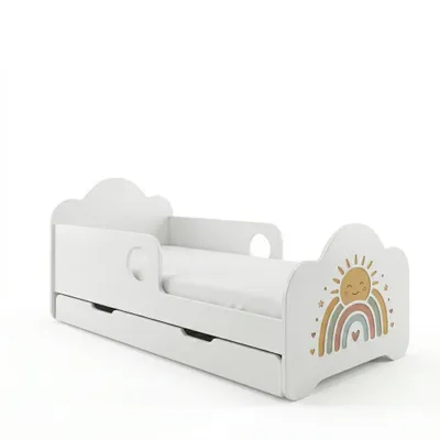 Produktbild von Happy Babies Novula Kinderbett mit Rausfallschutz Junge 140x70 Bett für Kinderzimmer mit Schublade Matratze Einzelbett für Kinder