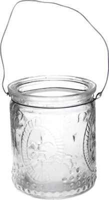 Produktbild von 12 Stück kleine Windlichter aus Glas mit Henkel - Teelichtgläser mit Henkel Teelichthalter Hängewindlichter