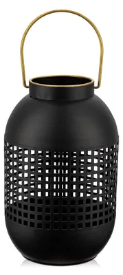 Produktbild von Blumenvase Laternenstil mit Henkel 25,5 cm Schwarz Metall