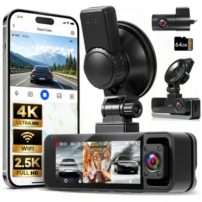 Obrázok produktu pre Autokamera s 3 kanálmi, rozlíšením 4K, Wi-Fi – 360-stupňové kamery – GPS – G-senzor