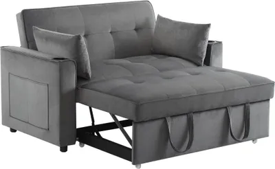 Produktbild von AIORBER Klappbares Schlafsofa 2-Sitzer Grau, Multifunktionssofa mit Schlaffunktion, Getränkehalter & Kissen, Sofa für Wohnzimmer & Wohnung