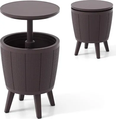 Produktbild von Verstellbarer Cocktailtisch für den Außenbereich mit 38-Liter-Kühlbox, Braun