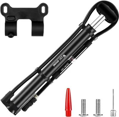 Produktbild von Mini Fahrradpumpe, Tragbare Luftpumpe mit Manometer, 140 PSI, Für Presta und Schrader, Für Fahrräder