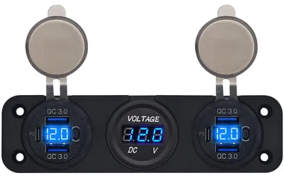 Produktbild von ProRide 12V USB-Autolader 6 Ports QC3.0 P19160 3-fach Einbau Voltmeter