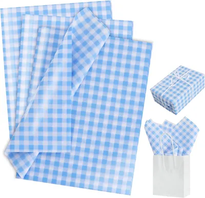 Immagine prodotto di Carta da regalo a quadretti, blu e bianca, 50 fogli, 50 x 70 cm, per confezioni regalo