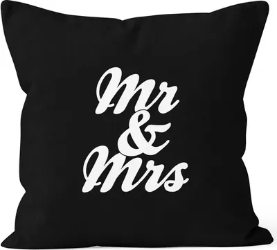 Produktbild von Kissen-Bezug Mr & Mrs Liebe Partner Geschenk Valentinstag Kissen-Hülle Deko-Kissen Baumwolle MoonWorks® schwarz unisize