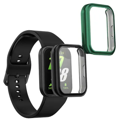 Produktbild von kwmobile 2x Silikon Hülle für Samsung Galaxy Fit 3 Schutzhülle - Fullbody Display Cover Set aus Silikon - Schwarz Grün
