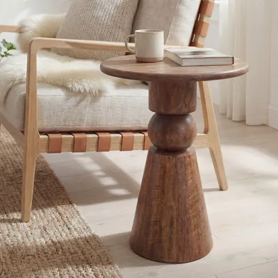 Produktbild von FineBuy Beistelltisch Mango Massivholz Braun 35cm Design Anstelltisch Holz Runder Wohnzimmertisch Massiv Loungetisch Couchtisch Natur Handmade