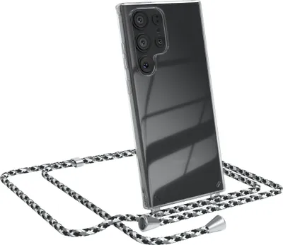 Produktbild von EAZY CASE Handykette kompatibel mit Samsung Galaxy S23 Ultra, Handyhülle mit Umhängeband, Handykordel, Schutzhülle Clear, Band in Schwarz