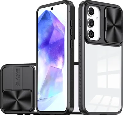 Produktbild von Hülle für Samsung Galaxy A35 Transparent TPU Bumper Schutzhülle mit Schiebe Kamera Schutz Schwarz