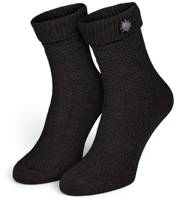 Produktbild von Black Snake Trachtensocken 1 Paar kurz Edelweiß-Pin Zopfmuster - 39/42 - Schwarz