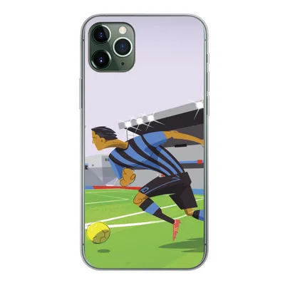 Produktbild von MuchoWow® Handyhülle Schutzhülle Hülle für iPhone 11 Pro Max Eine Illustration von Spielern, die in einem Stadion Fußball spielen - Junge - Mädchen - Kinder Silikon Softcase Handy Hülle - Schutz