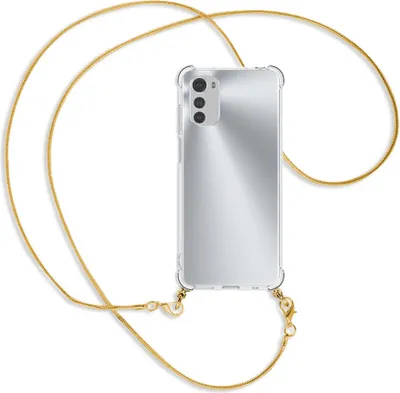 Produktbild von Handykette Backcover-Schutzhülle mit Band (Metall goldfarben) für Motorola Moto E32, Moto E32s - goldfarbene Snake-Kette