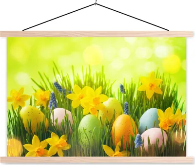 Produktbild von MuchoWow® Textilposter Ostereier - Frühling - Narzisse 60x40 cm mit holzfarbenen Rahmen - Bilder