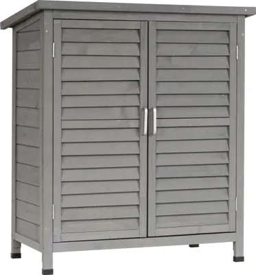 Image de Armoire de jardin en bois - armoire extérieure - étanche - bois de sapin - 2 étagères - 2 portes - toit incliné - 87×46,5×96,5 cm
