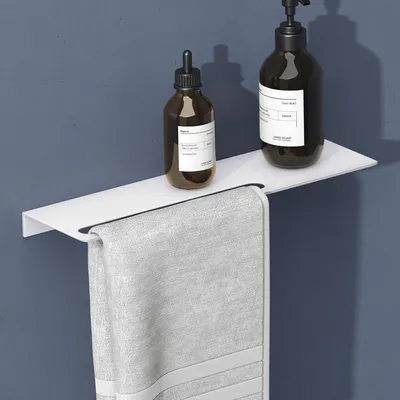 Produktbild von doporro Duschablage ohne Bohren aus Aluminium 40 cm, selbstklebendes Duschregal mit Handtuchhalter, 2-in-1 Badezimmer Organizer Matt weiß Reglo-06